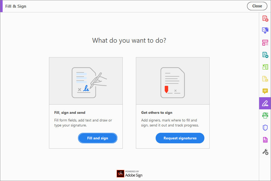 Vereinfachte Oberfläche für „Ausfüllen und unterschreiben“