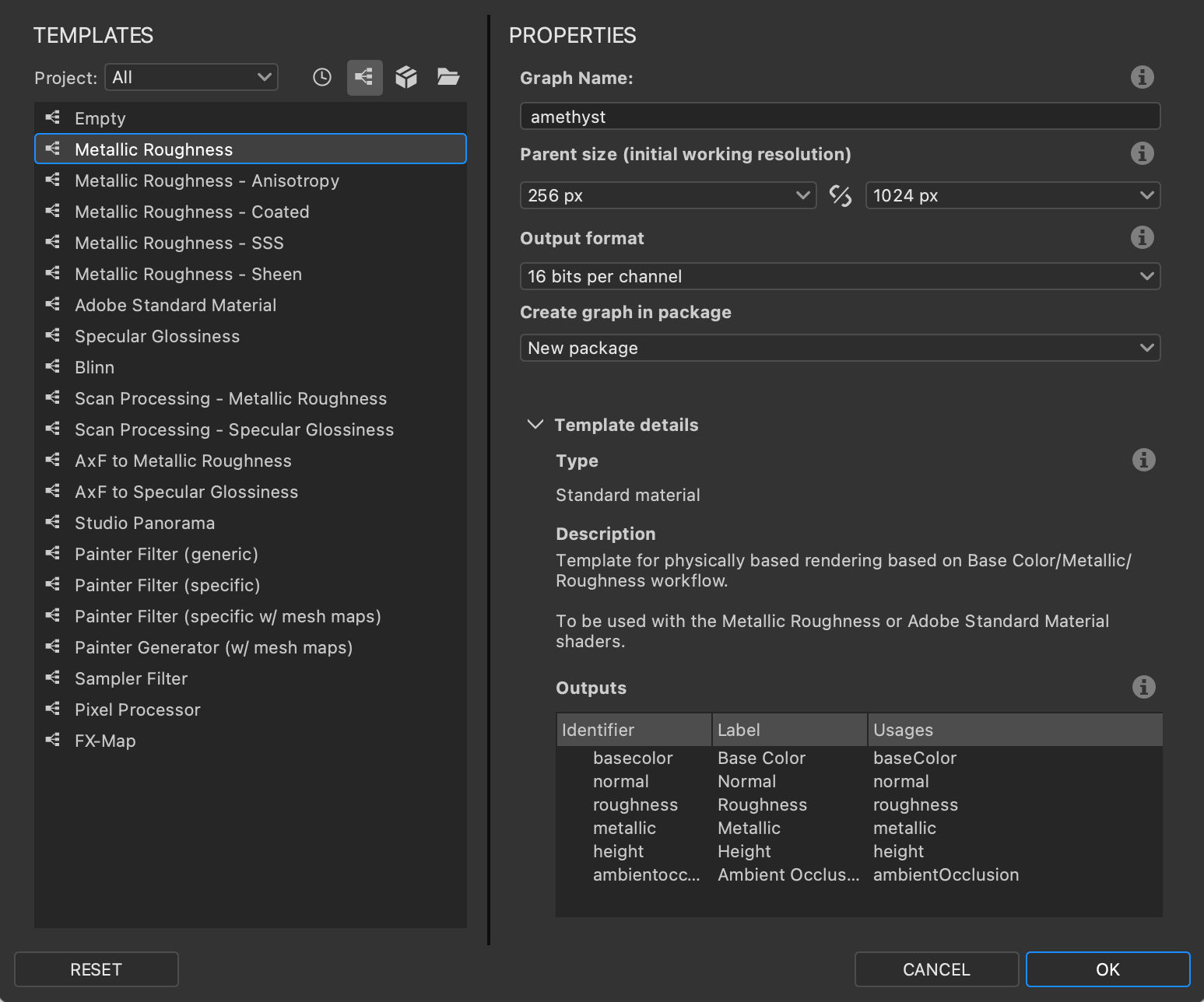 New Substance graph dialog