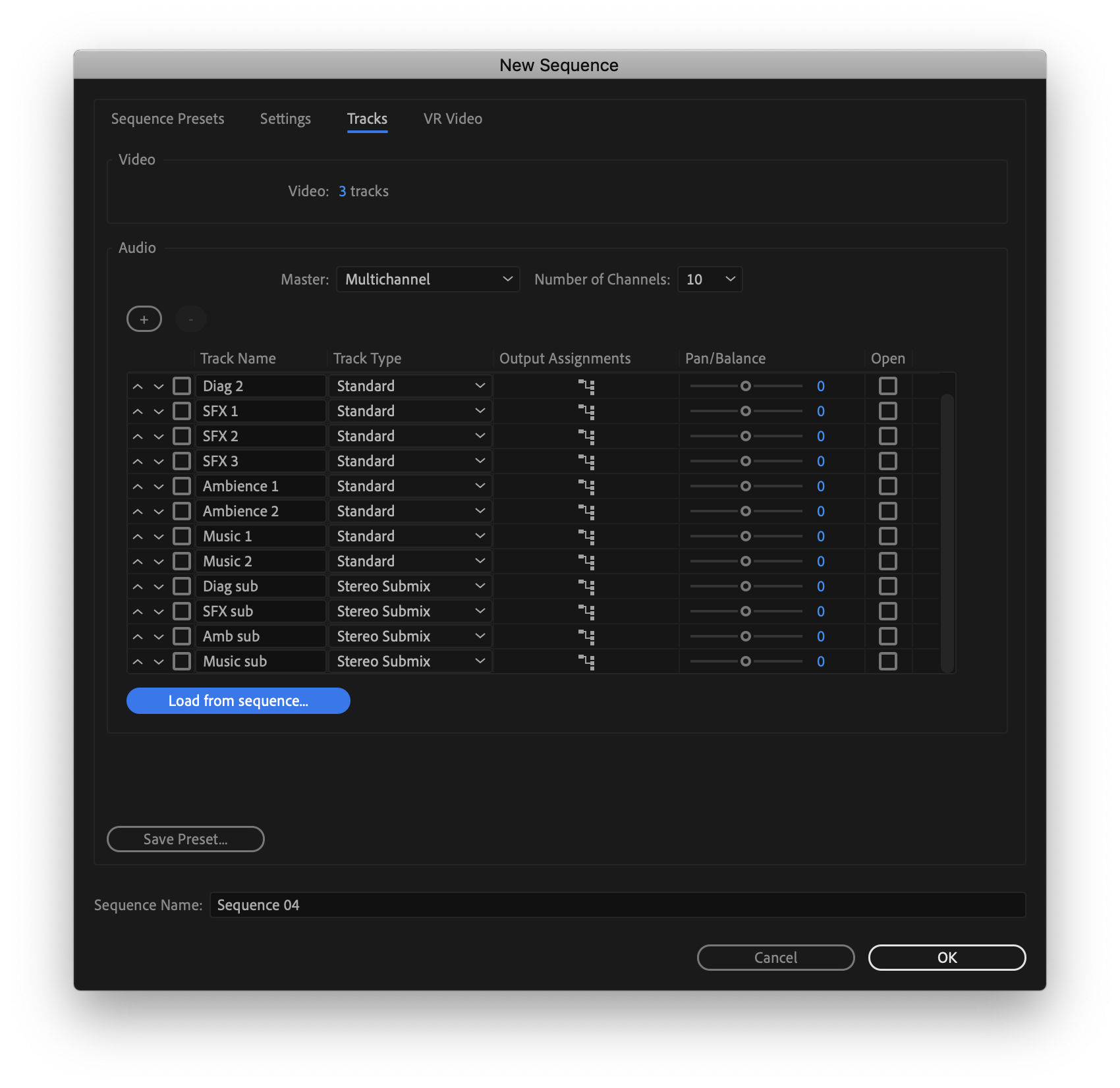 Creating a multichannel sequence