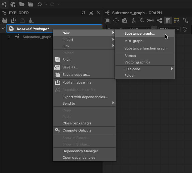New Substance graph dialog - Create from Explorer