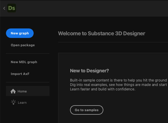 New Substance graph dialog - Create from Home screen