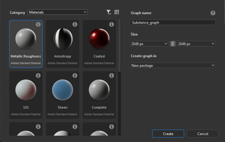 New Substance graph dialog - Materials