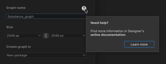 New Substance graph dialog - Help tooltip