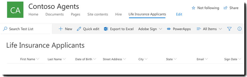 Create a new SharePoint list