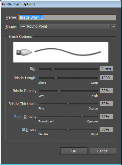 مربع الحوار Bristle Brush Options