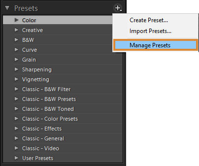 Verwalten von Presets in Lightroom Classic