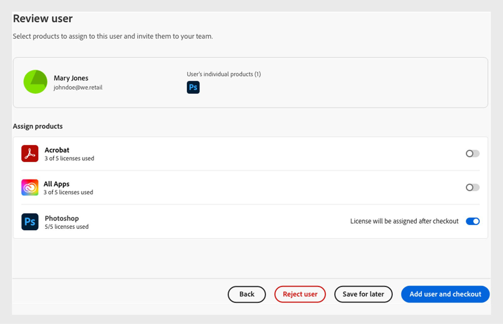 Review user with no corresponding product licenses