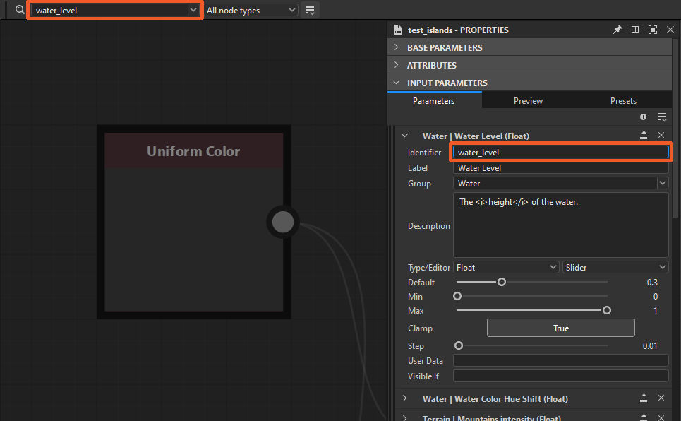 Node finder: exposed parameters