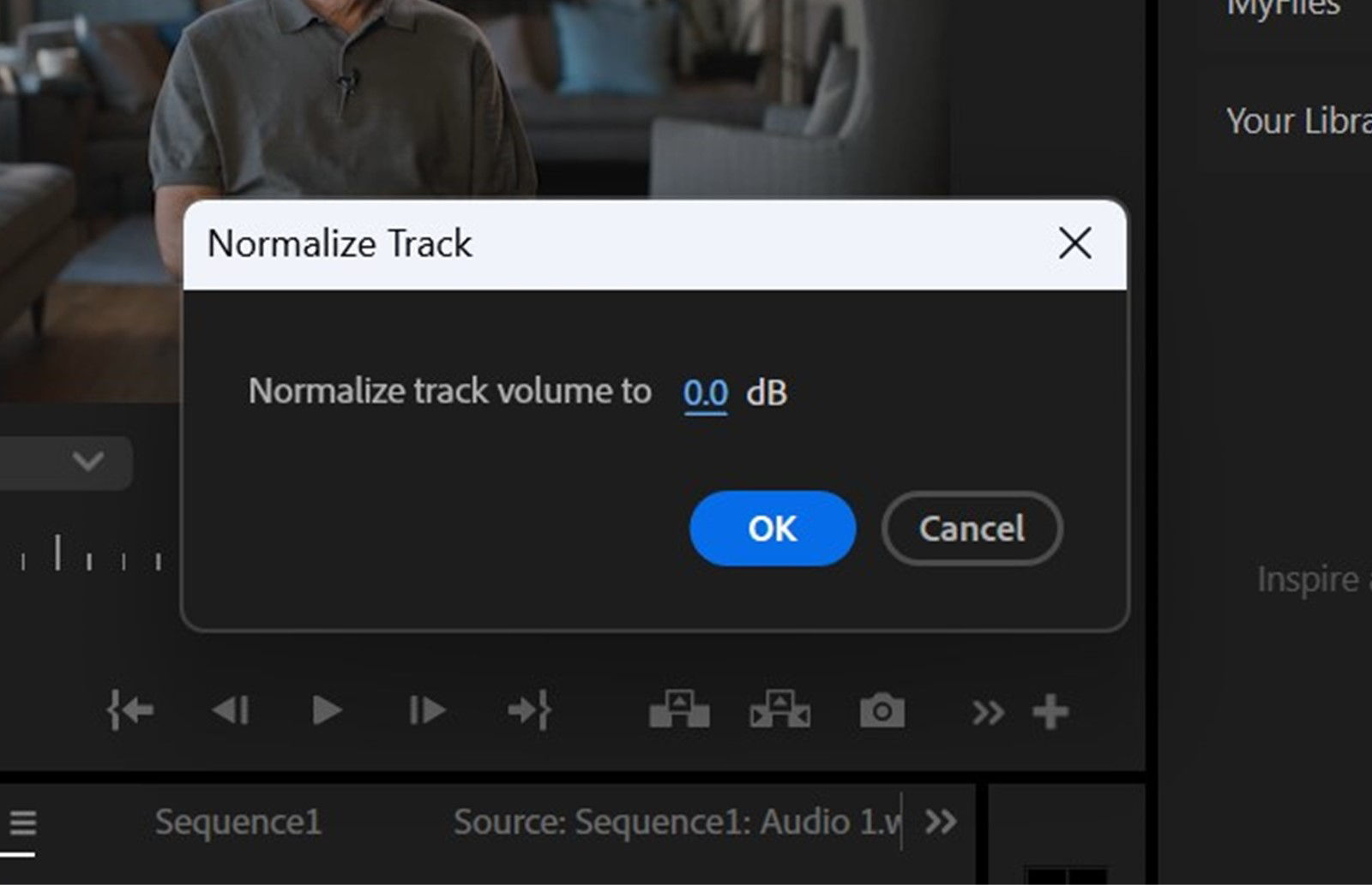 Normalize track dialog box is open and in the dB field type an amplitude value.