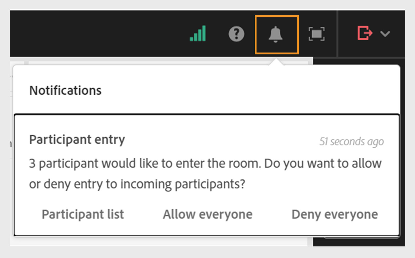 In-meeting notifications available under bell icon