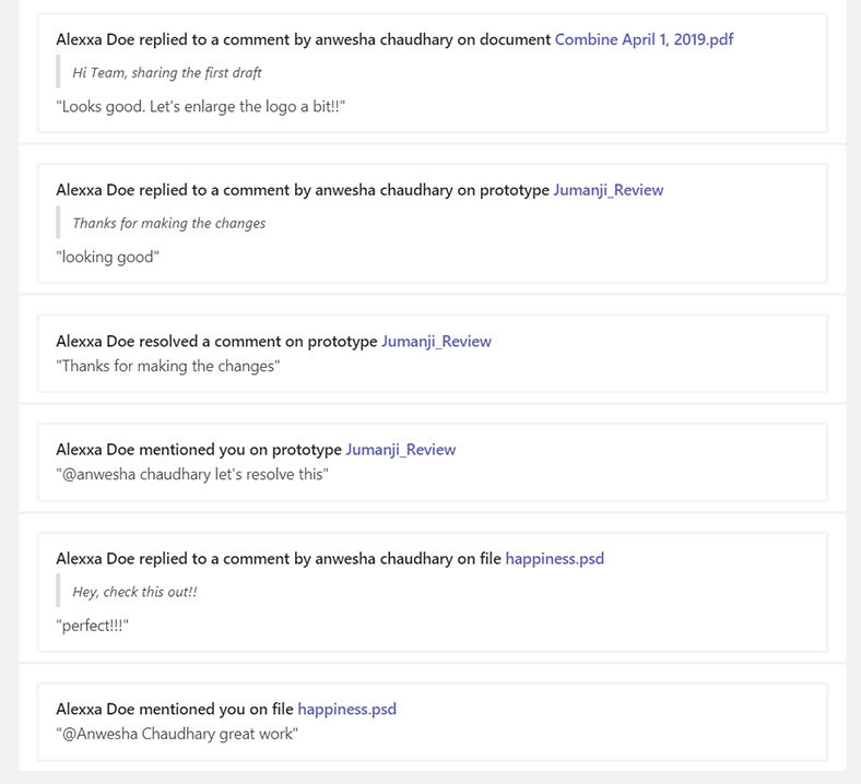 Notifications for comments on your shared files