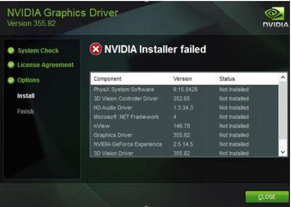 NVIDIA sürücüsünü yüklerken hata mesajı