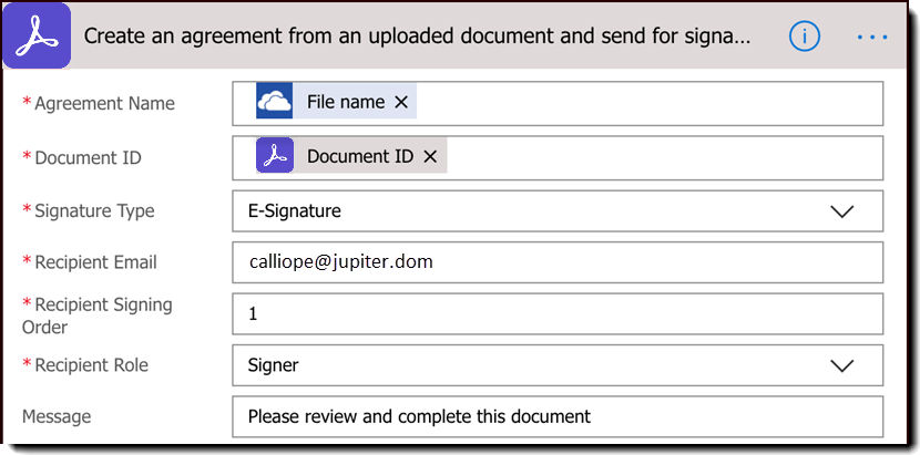 Action: Create an agreement from an uploaded document and send for signature