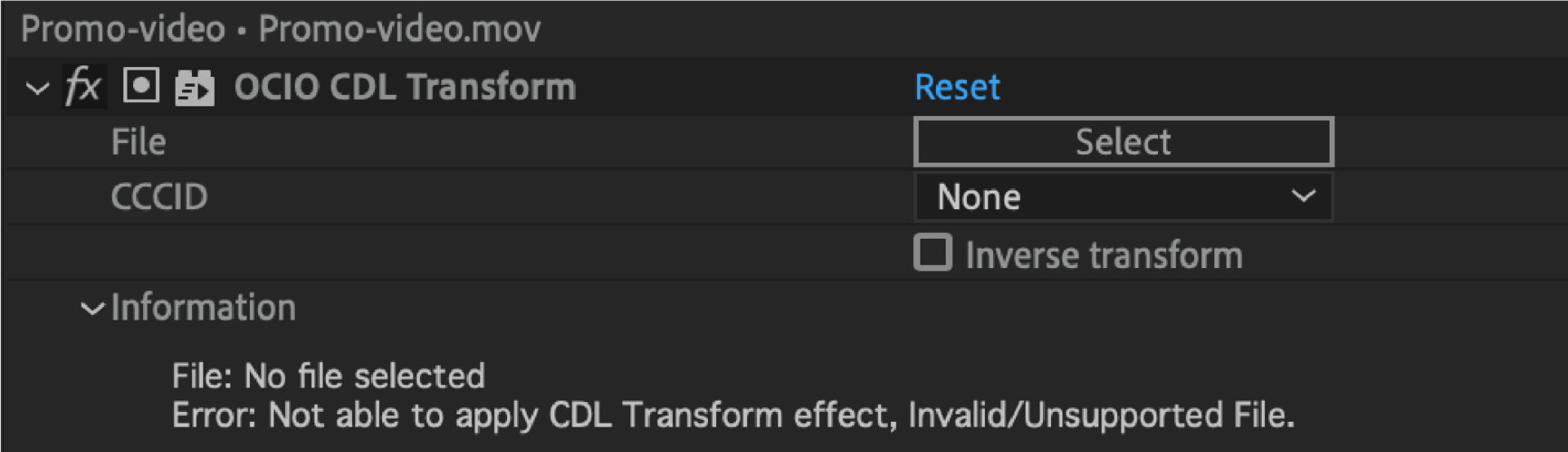 OCIO CDL Transform effect