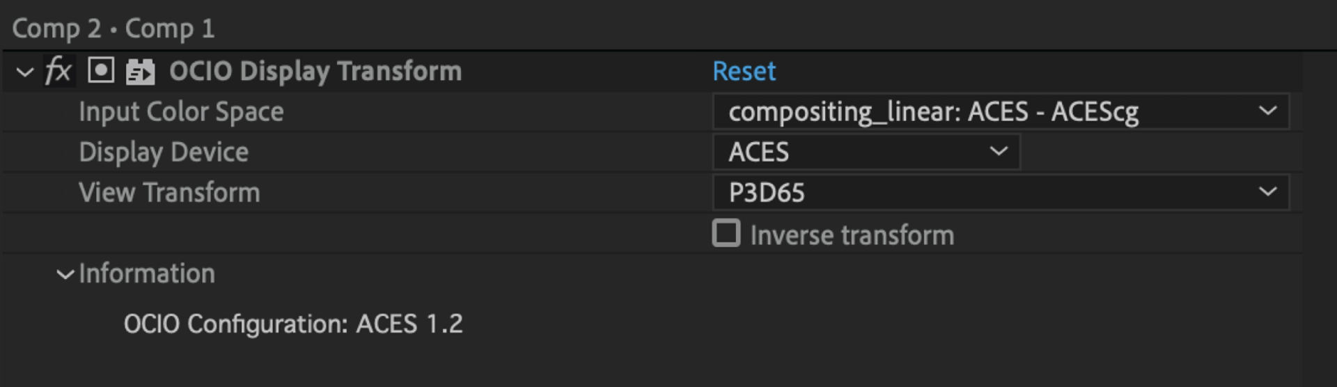 OCIO Display Transform effect