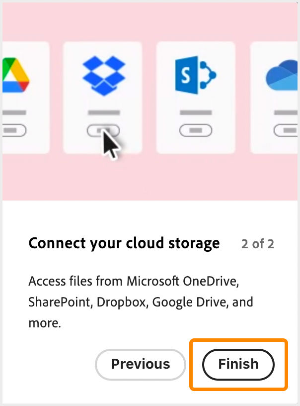 Select Finish to skip the onboarding tour