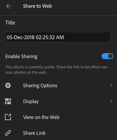 Choose your preferences while adhoc sharing your photos to web