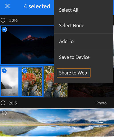 Share view andSelect multiple photos to share them to web Photos Shared To Web
