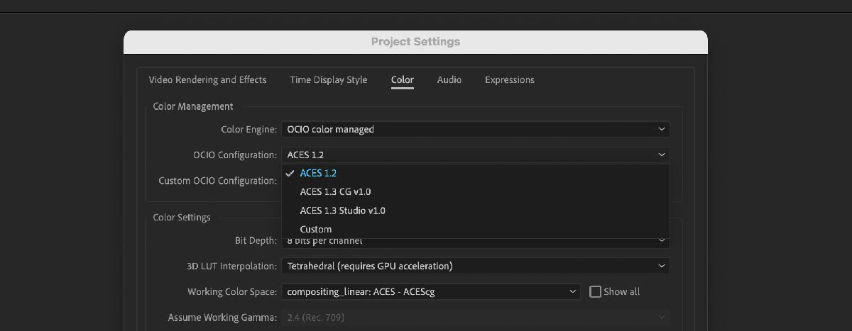 OpenColorIO and ACES color management in After Effects