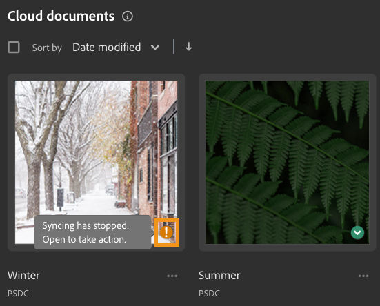 Getting orange warning icon for cloud documents