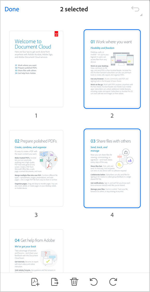 Organizujte strany dokumentu PDF pomocou aplikácie Acrobat iOS.