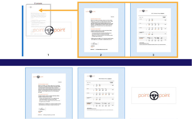 Selected pages are dragged to the correct location and a blue bar appears to the left.