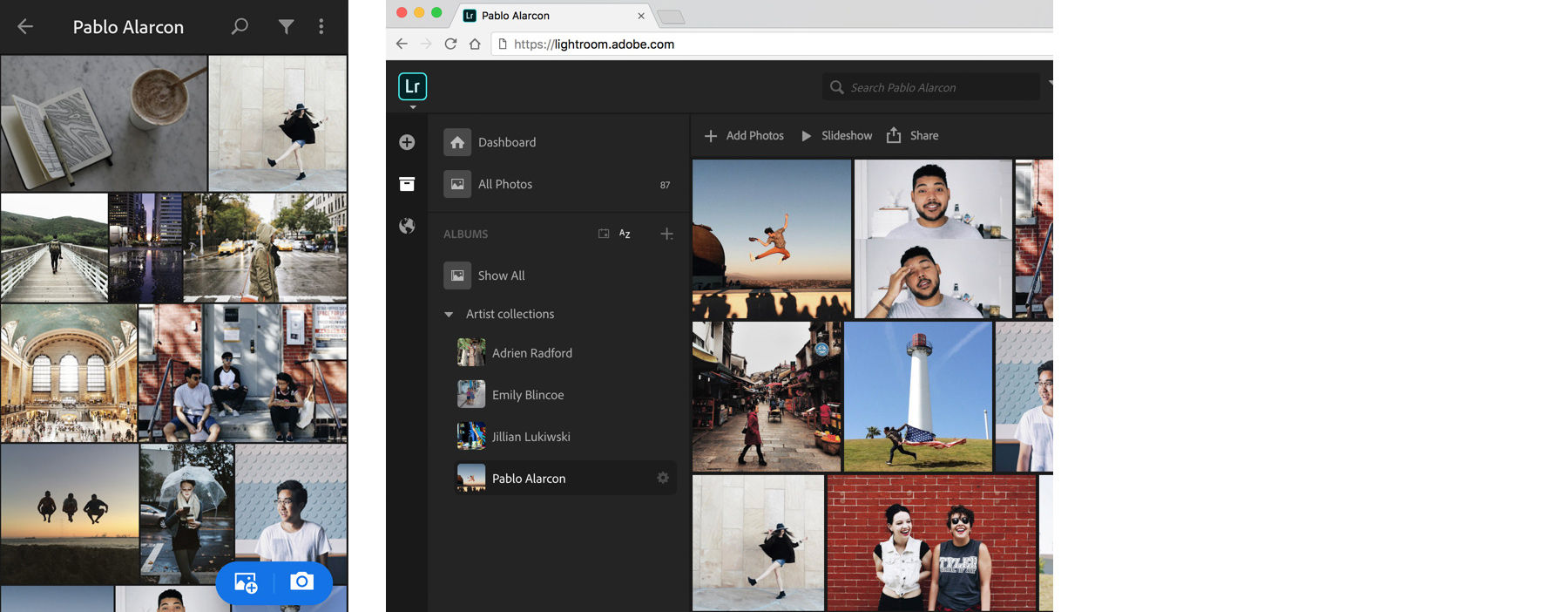 Changes made to Lightroom on the web are shared to Lightroom for mobile and desktop.