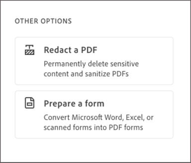 Other options - Redact a PDF, Prepare a form