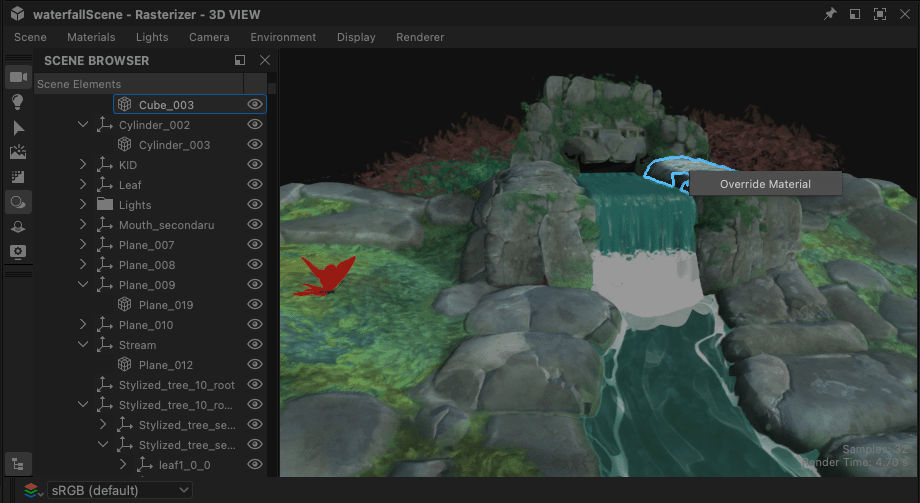 Override material - Action in '3D View' viewport