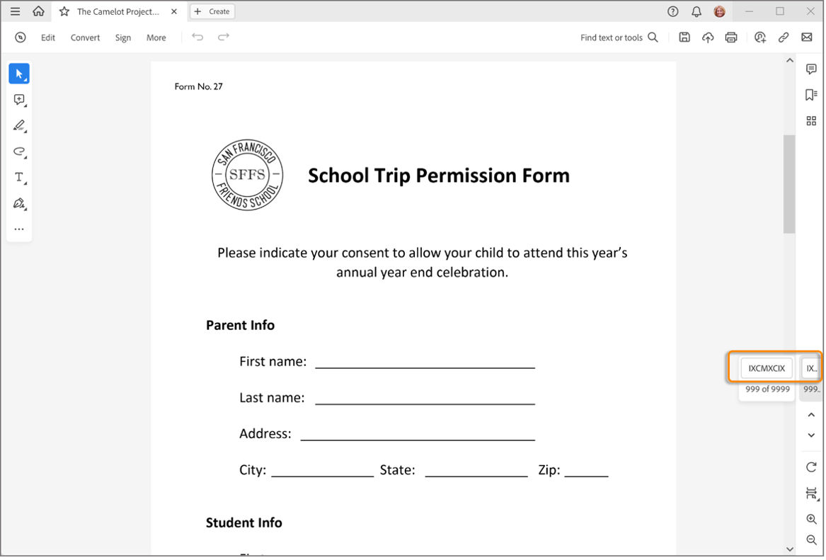 Page labels on the right pane