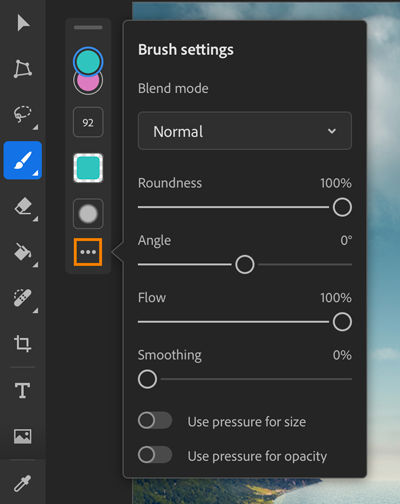 Ustawienia pędzla w aplikacji mobilnej Photoshop