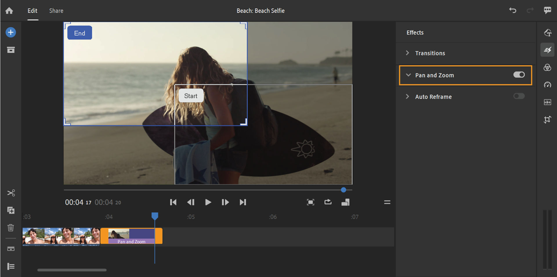 Adjusting the Pan and Zoom effect