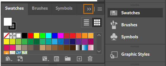 Panels expanded from icons