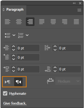 Paragraph direction selection