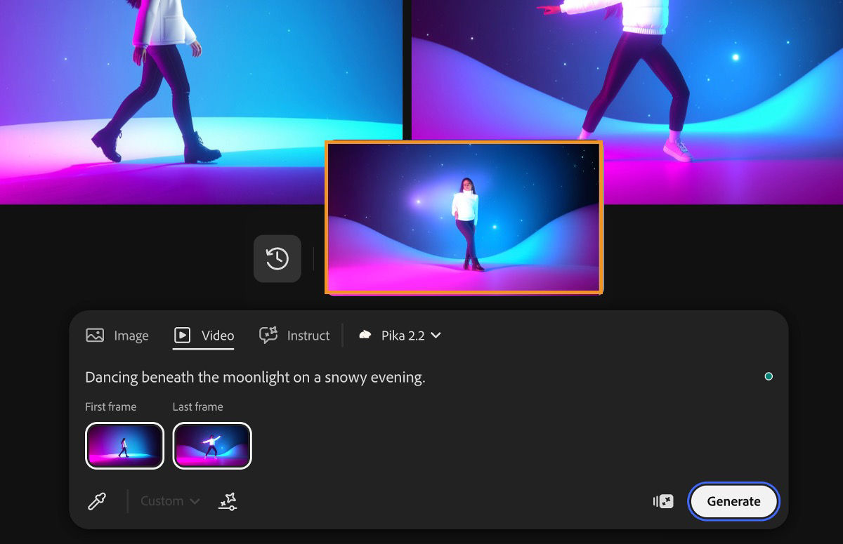 The generated video is highlighted and it is ready to be added to the canvas.