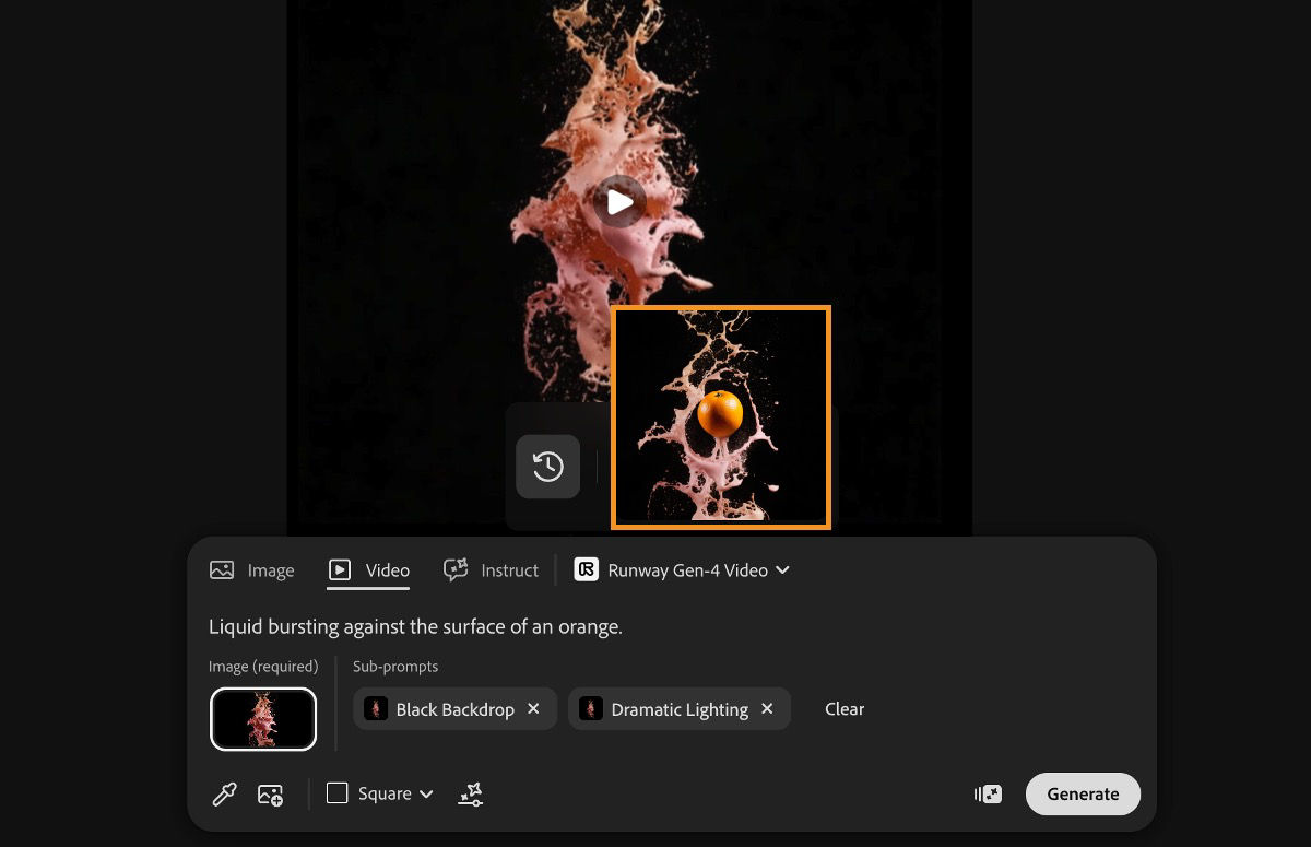 The generated video is highlighted and it is ready to be added to the canvas.