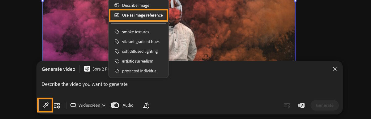 The image used for first frame is visible in the canvas. One of the images is selected and from the context menu, the Use as last frame option is selected.