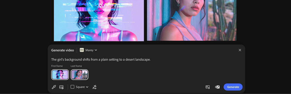 Pika 2.2 is selected and in the prompt bar, there are options to add first and the last frame for video generation.