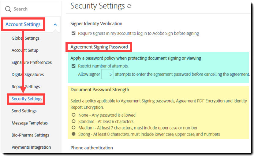 Password security controls