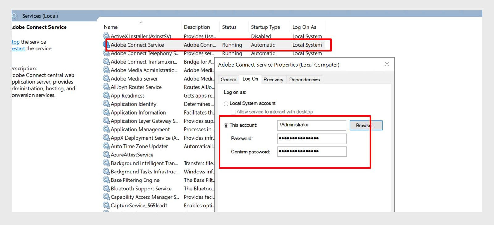 Log On interface showing the options to enter the password
