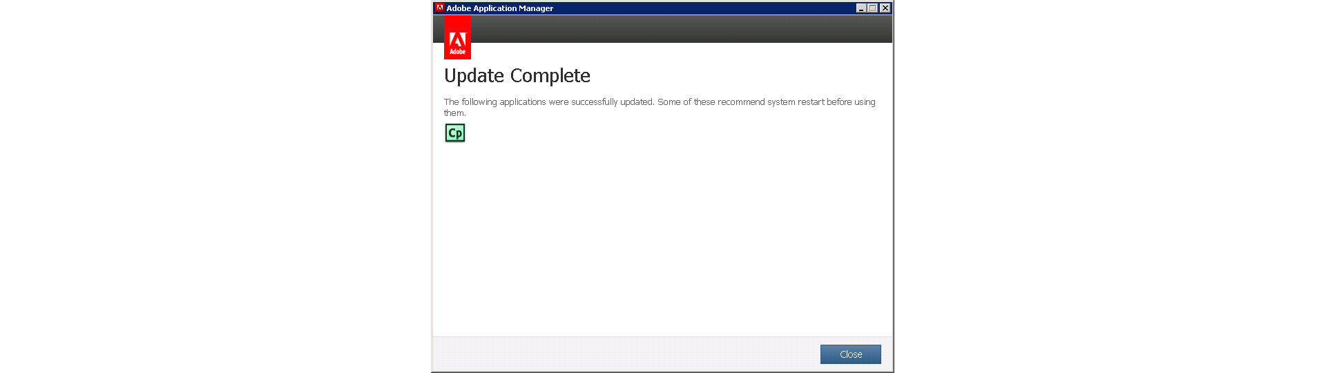 Click Update to install the patch.