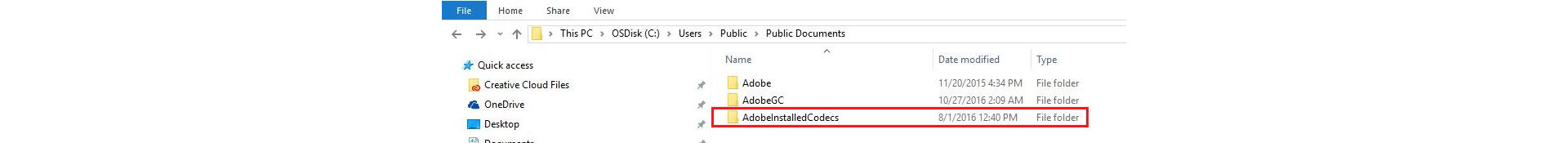 Renaming the 'AdobeInstalledCodecs' folder on Windows OS