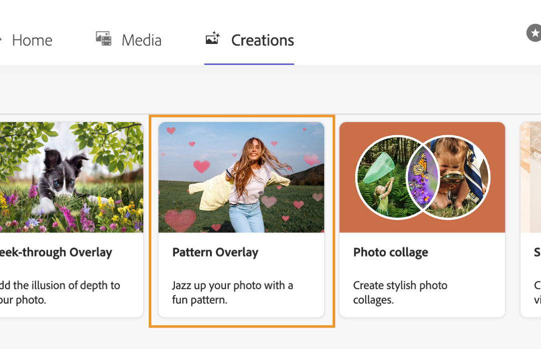 Use the Creations screen to create slideshows and photo collages.