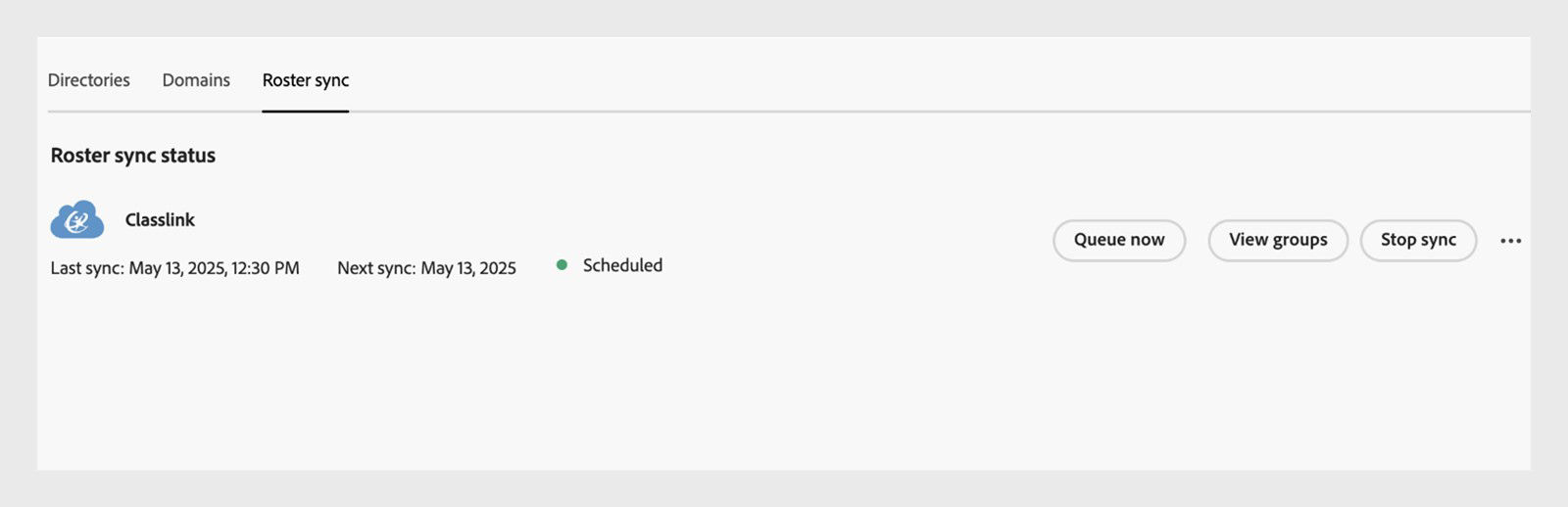 Roster sync page dislaying the option to stop sync
