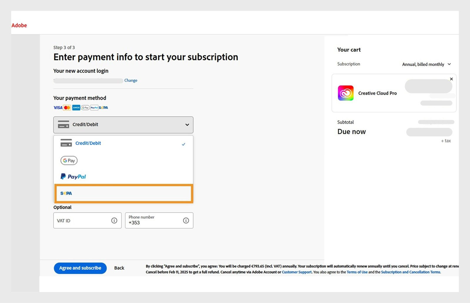 Edit billing and payment details