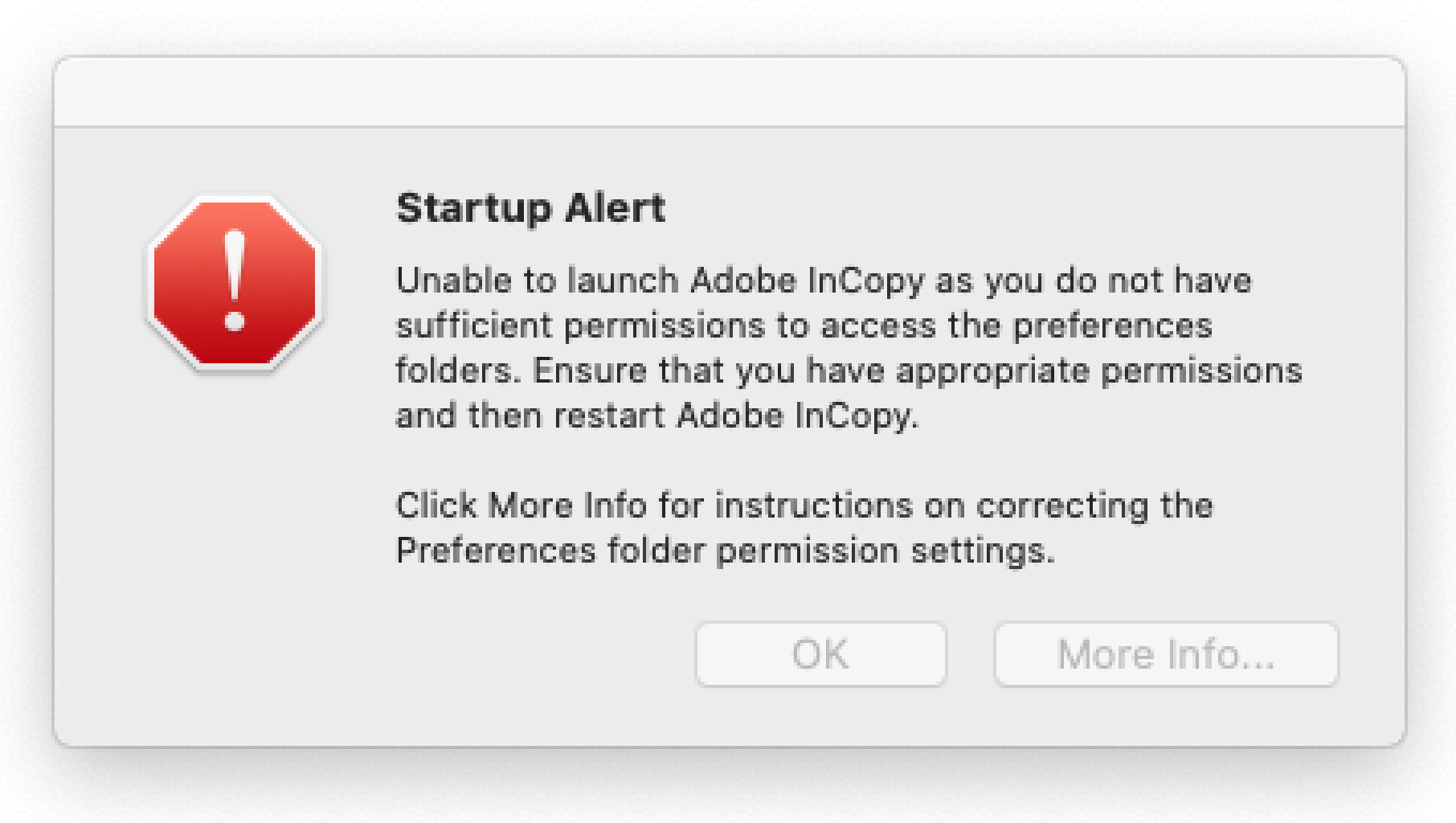 Permissions issue for InCopy on macOS