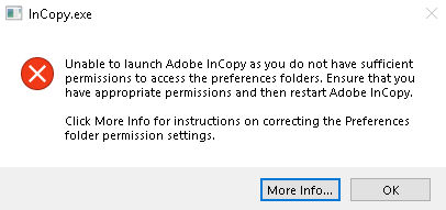 Permissions issue for InCopy on Windows