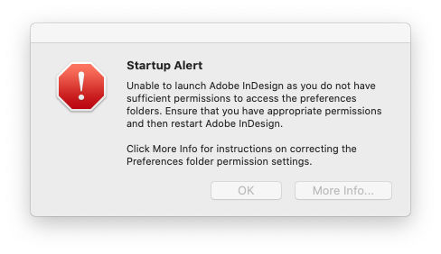 Permissions issue for InDesign on macOS