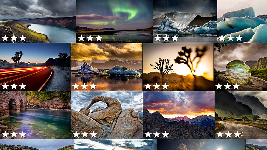 Photo collage showing star ratings of multiple images