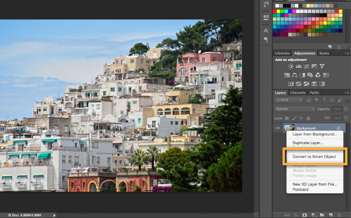 Layer is converted to Smart Object to edit the artistic filter while preserving the original photo after editing.